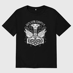 Футболка оверсайз мужская Волки в символе воинов - молоте тора, цвет: черный