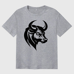 Футболка оверсайз мужская Силуэт головы быка, цвет: меланж