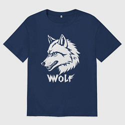 Футболка оверсайз мужская Волк с оскалом, цвет: тёмно-синий