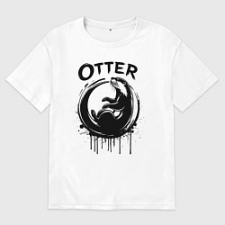 Футболка оверсайз мужская Выдра в круге краски, цвет: белый