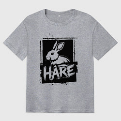 Футболка оверсайз мужская Графический заяц, цвет: меланж