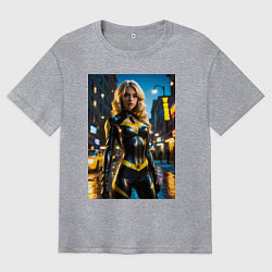 Футболка оверсайз мужская Черная Канарейка на улице города, цвет: меланж