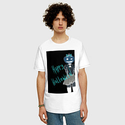 Футболка оверсайз мужская Хэллоуин тыквенная ночь, цвет: белый — фото 2