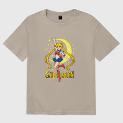 Футболка оверсайз мужская Sailor Moon на фоне луны, цвет: миндальный