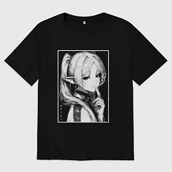 Футболка оверсайз мужская Фрирен - портрет, цвет: черный