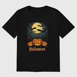 Футболка оверсайз мужская Halloween: moon and pumpkins, цвет: черный