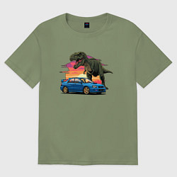 Футболка оверсайз мужская Субару и динозавр, цвет: авокадо