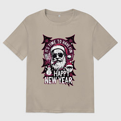 Футболка оверсайз мужская Плохой дед мороз на новый год, цвет: миндальный