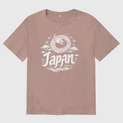 Футболка оверсайз мужская Японский круглый дракон, цвет: пыльно-розовый