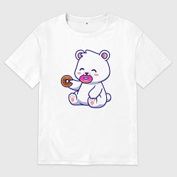 Футболка оверсайз мужская Мишка с пончиками, цвет: белый