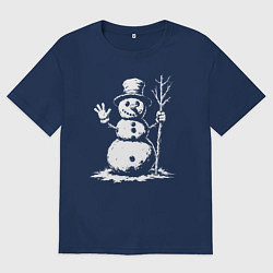 Футболка оверсайз мужская Снеговик приветливый, цвет: тёмно-синий