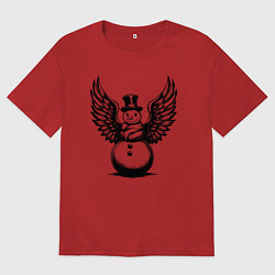 Футболка оверсайз мужская Крылатый снеговик, цвет: красный