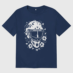 Футболка оверсайз мужская Шлем-маска в цветочном обрамлении, цвет: тёмно-синий