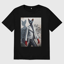 Футболка оверсайз мужская Cat girl Cornish Rex - ai art fantasy, цвет: черный