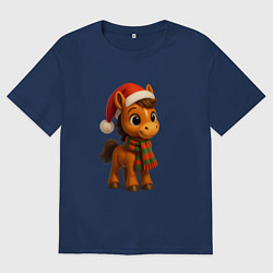 Футболка оверсайз мужская Новогодняя лошадка 2026, цвет: тёмно-синий