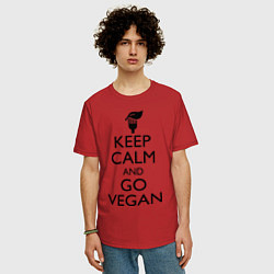 Футболка оверсайз мужская Keep Calm & Go Vegan, цвет: красный — фото 2