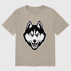 Футболка оверсайз мужская Довольная хаски, цвет: миндальный