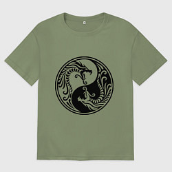 Футболка оверсайз мужская Два дракона Инь Янь, цвет: авокадо