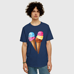 Футболка оверсайз мужская Мороженое, цвет: тёмно-синий — фото 2