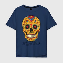 Футболка оверсайз мужская Мексиканский череп, цвет: тёмно-синий