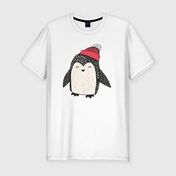 Мужская slim-футболка Зимний пингвин-мальчик