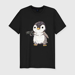 Футболка slim-fit Пингвин с пистолетом, цвет: черный