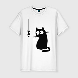 Мужская slim-футболка Кот и рыба
