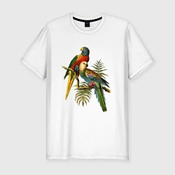 Футболка slim-fit Тропические попугаи, цвет: белый