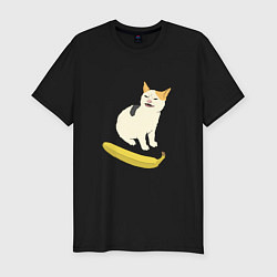 Футболка slim-fit Cat no banana meme, цвет: черный