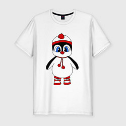 Мужская slim-футболка Пингвин в снегу