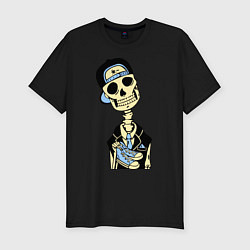Мужская slim-футболка Скелет в кепке