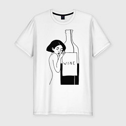 Мужская slim-футболка Девушка с бутылкой вина