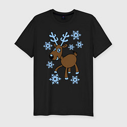 Мужская slim-футболка Олень и снег