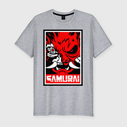Мужская slim-футболка Cyberpunk 2077: Samurai Poster