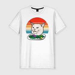 Футболка slim-fit Woman yelling at a cat, цвет: белый