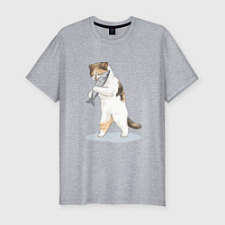 Мужская slim-футболка Кот с рыбой