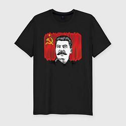 Мужская slim-футболка Сталин и флаг СССР