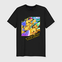 Мужская slim-футболка Pikachu