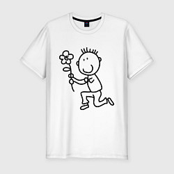 Футболка slim-fit Человечки с цветком парная муж, цвет: белый