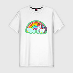 Футболка slim-fit Единорог с радугой, цвет: белый
