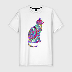 Мужская slim-футболка Красочная кошка