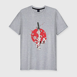Футболка slim-fit Катана на фоне сакуры Z, цвет: меланж