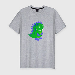 Мужская slim-футболка Зеленый дракончик-динозаврик