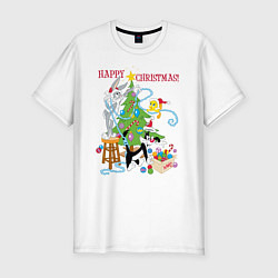 Футболка slim-fit Happy Christmas!, цвет: белый