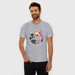 Футболка slim-fit Vaporwave Sunset Кот Самурай, цвет: меланж — фото 2
