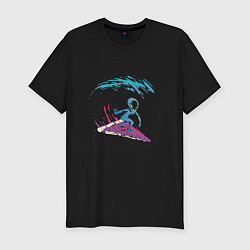 Мужская slim-футболка Инопланетный серфинг на пицце