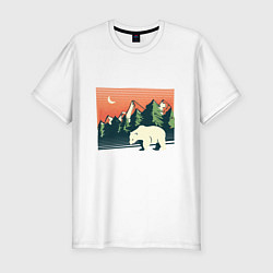 Мужская slim-футболка Белый медведь пейзаж с горами