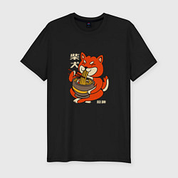 Мужская slim-футболка Японская Сиба Ину ест Рамен