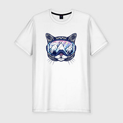 Мужская slim-футболка Кот в лыжных очках
