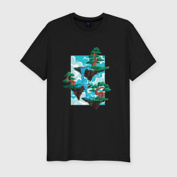 Мужская slim-футболка Парящие острова Пейзаж